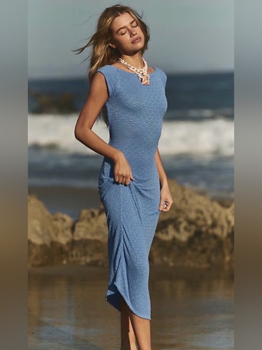 NWT FREE PEOPLE FREE EST SARAH MIDI DRESS BLUE VISTA